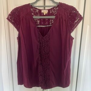 Anthropology Maroon Lace top - 100% Cotton - Size M